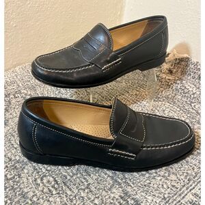 Tommy Bahama Men’s Black Leather Contrast Stitch Penny Loafers - 8M